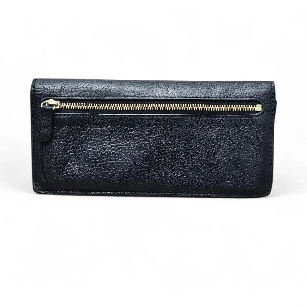 Michael Kors Jet Set Soft Pebbled Leather Travel Large Black Flat Wallet